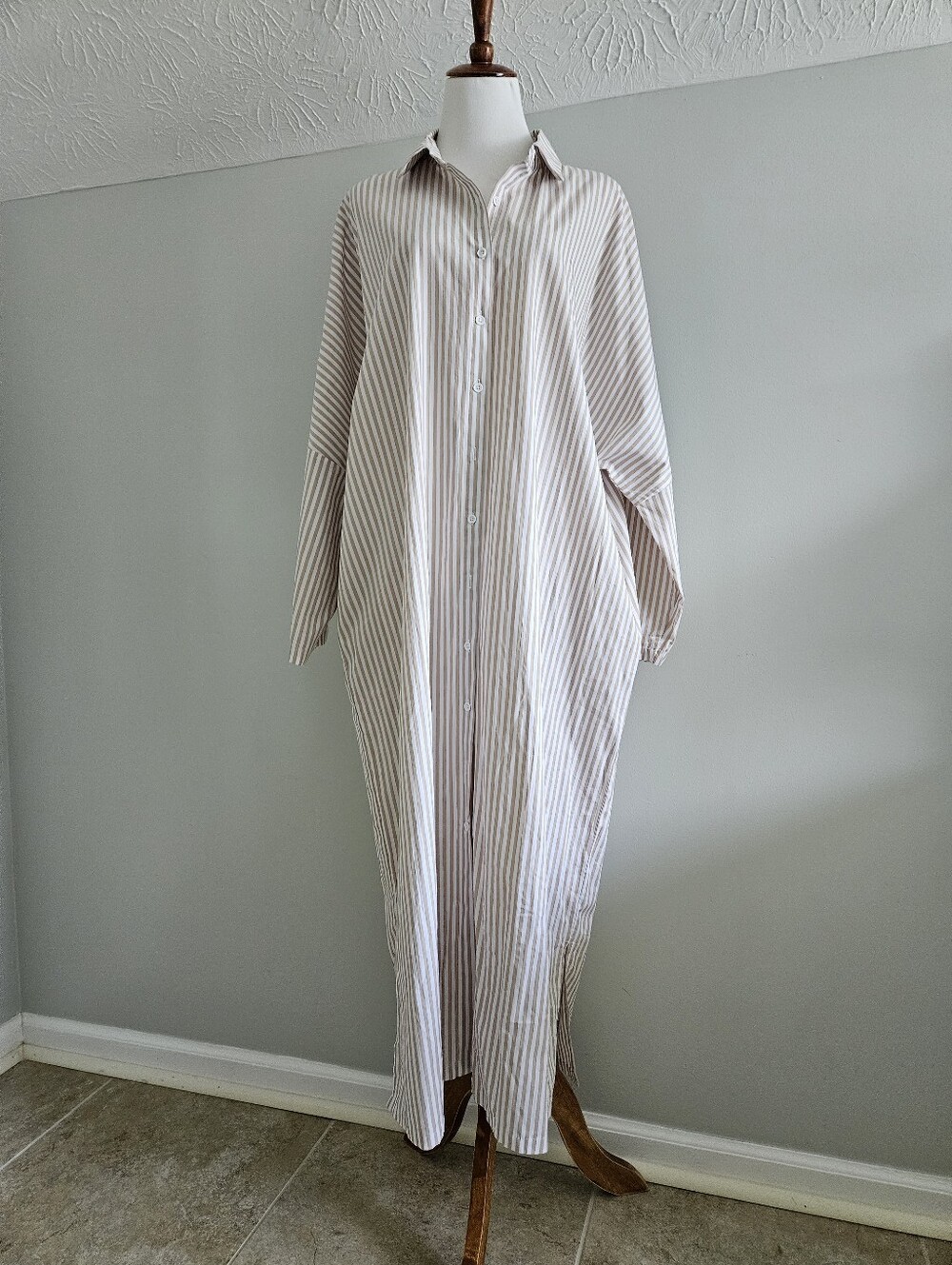 CHOU YATOU | Striped Button-Front Shirt Dress - Beige & White